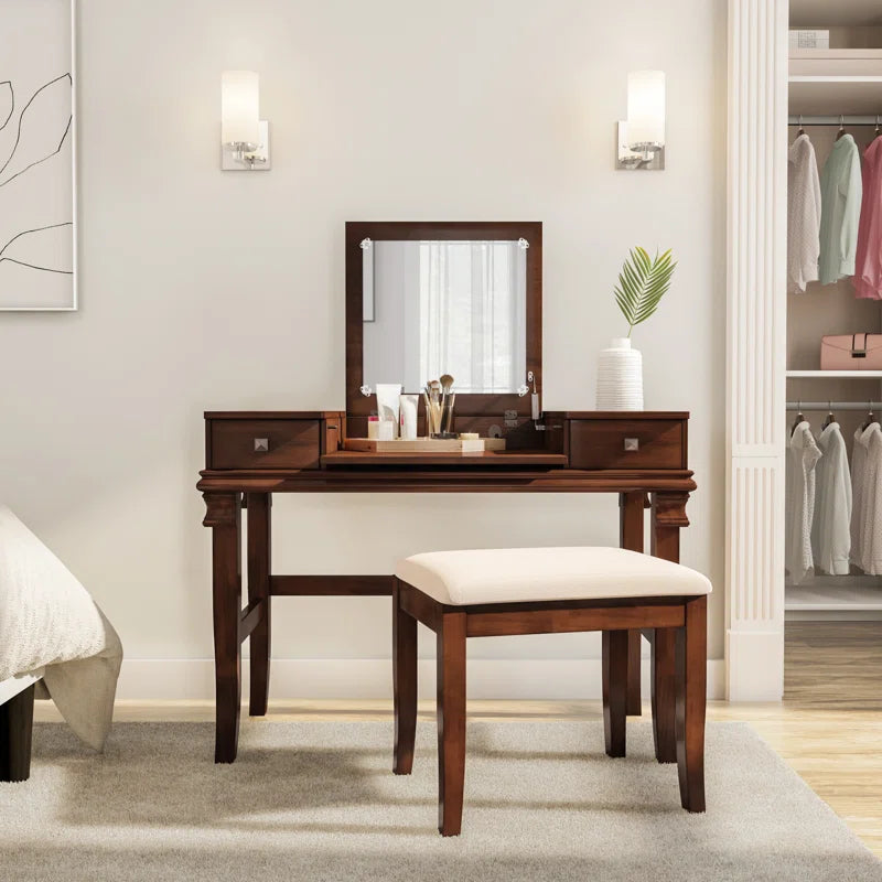 Zeritto Vanity Set with Stool and Mirror - Wooden Bazar