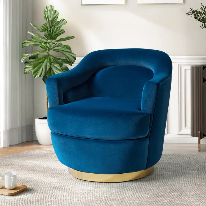 Beraich Velvet Swivel Barrel Chair - Wooden Bazar