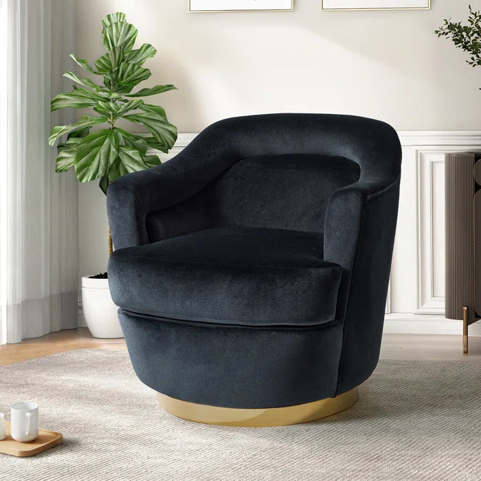 Beraich Velvet Swivel Barrel Chair - Wooden Bazar