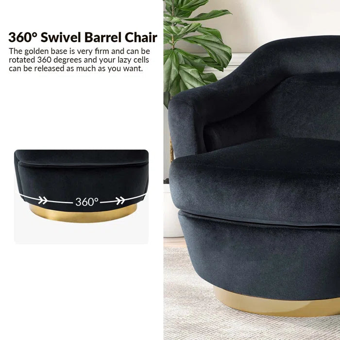 Beraich Velvet Swivel Barrel Chair - Wooden Bazar