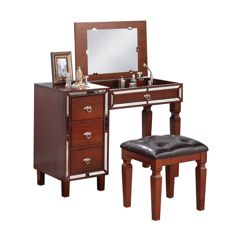 Dalliuon Vanity dressing table design with mirror with stool - Wooden Bazar