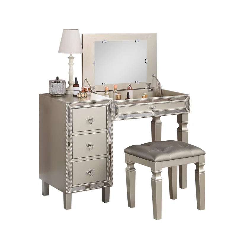 Dalliuon Vanity dressing table design with mirror with stool - Wooden Bazar