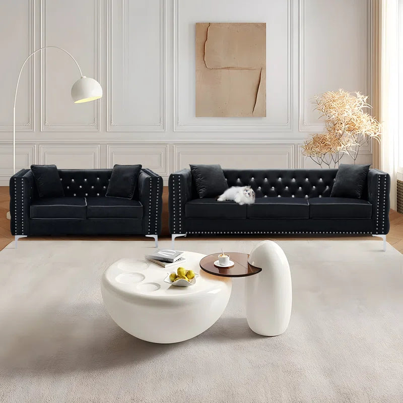 Magbiem 2 Piece Velvet Living Room Luxury Sofa Set
