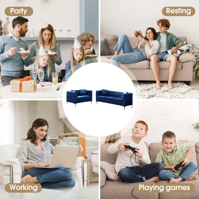 Magbiem 2 Piece Velvet Living Room Luxury Sofa Set