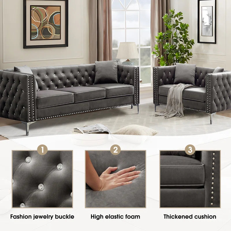 Magbiem 2 Piece Velvet Living Room Luxury Sofa Set