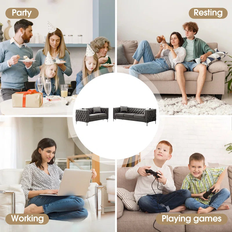 Magbiem 2 Piece Velvet Living Room Luxury Sofa Set