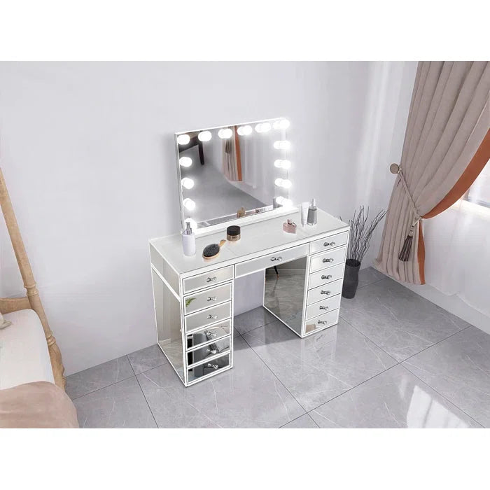 Lebrorn Modern Vanity Dressing Table In Glass - Wooden Bazar