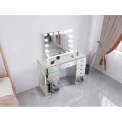 Lebrorn Modern Vanity Dressing Table In Glass - Wooden Bazar