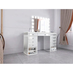 Lebrorn Modern Vanity Dressing Table In Glass - Wooden Bazar