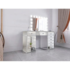 Lebrorn Modern Vanity Dressing Table In Glass - Wooden Bazar