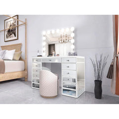 Lebrorn Modern Vanity Dressing Table In Glass - Wooden Bazar