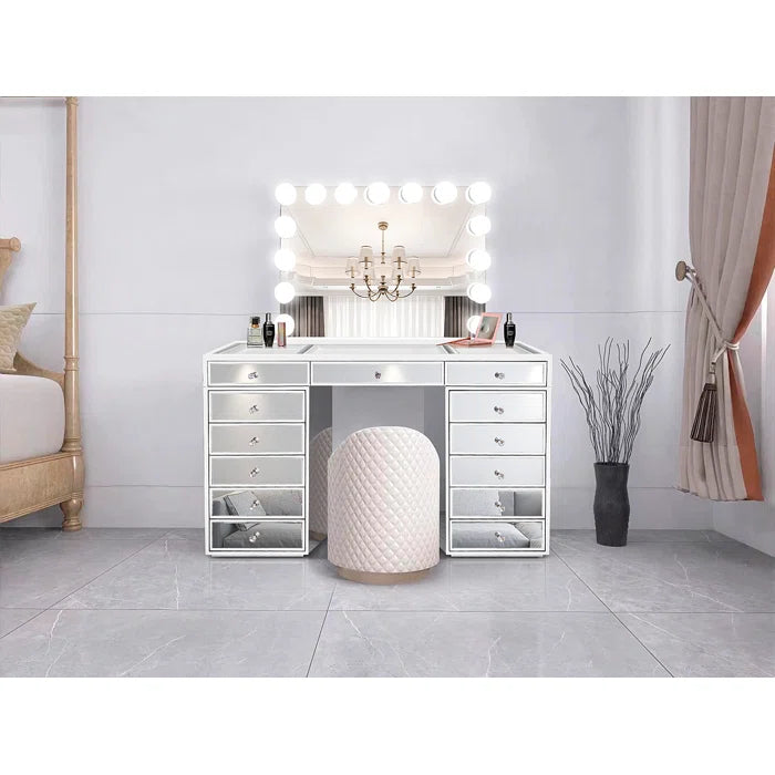 Lebrorn Modern Vanity Dressing Table In Glass - Wooden Bazar
