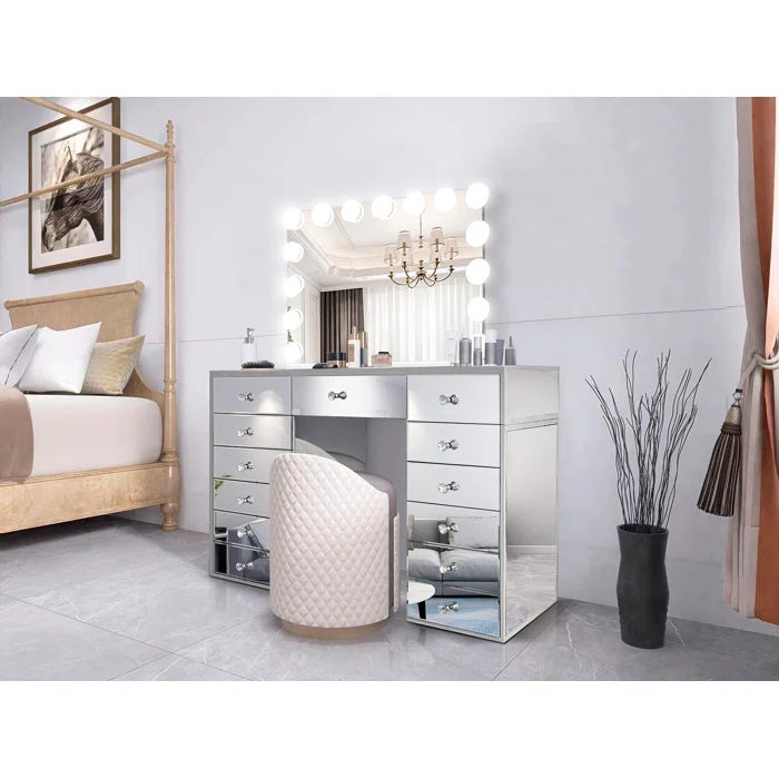 Lebrorn Modern Vanity Dressing Table In Glass - Wooden Bazar