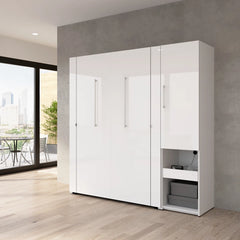 High-Gloss Scratch-Resistant Murphy Bed and Storage Cabinet with Door and Pull-Out Shelf