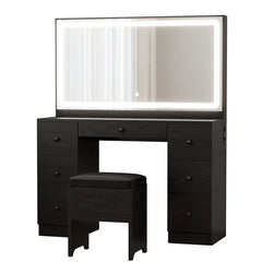 Madison Makeup Vanity Desk with LED Lighted Mirror & Power Outlet & 7 Drawers