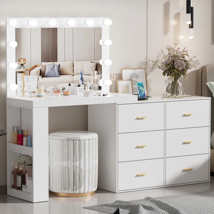 Makeup Vanity Dressing Table With Lighted Mirror, with stool Makeup Vanity Wooden Bazar