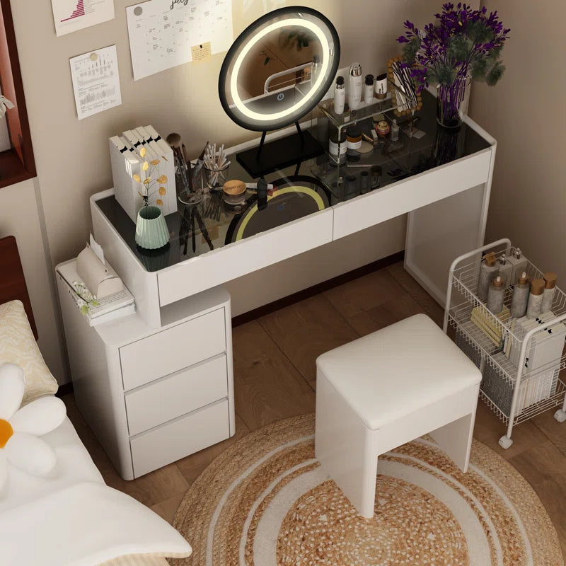Levnoor Makeup Vanity Set With 3-Drawer-Chest And Movable Mirror