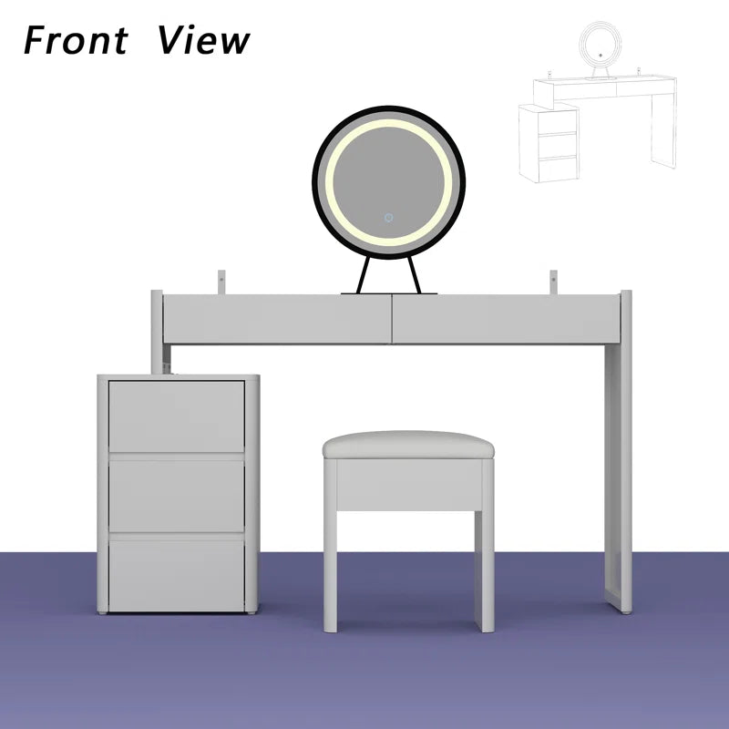 Levnoor Makeup Vanity Set With 3-Drawer-Chest And Movable Mirror