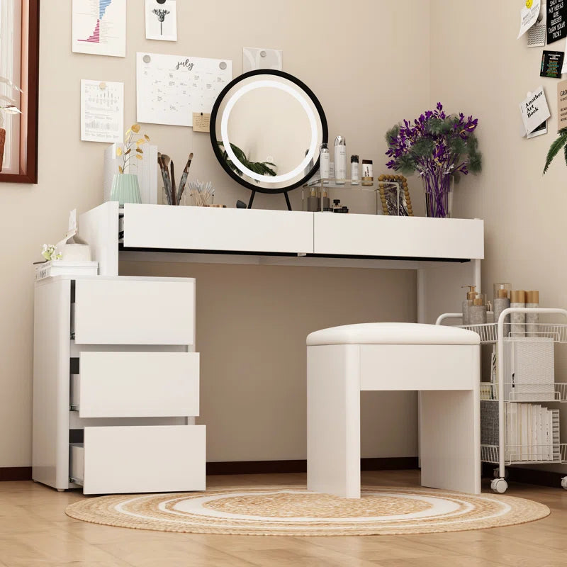 Levnoor Makeup Vanity Set With 3-Drawer-Chest And Movable Mirror