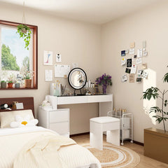 Levnoor Makeup Vanity Set With 3-Drawer-Chest And Movable Mirror