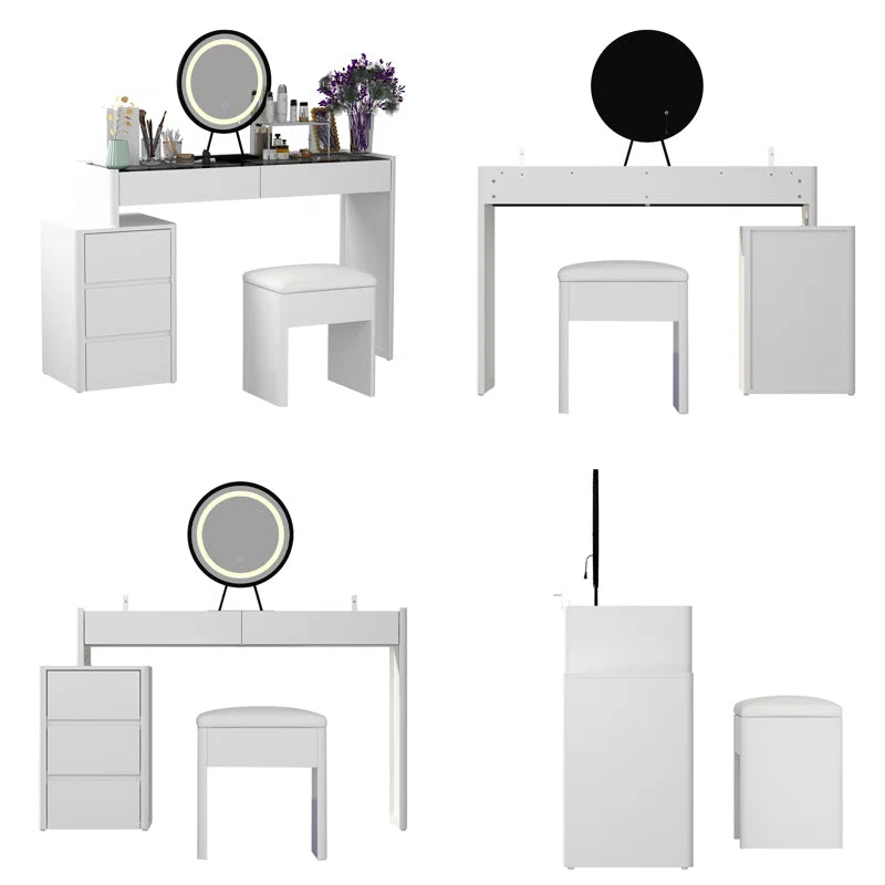 Levnoor Makeup Vanity Set With 3-Drawer-Chest And Movable Mirror