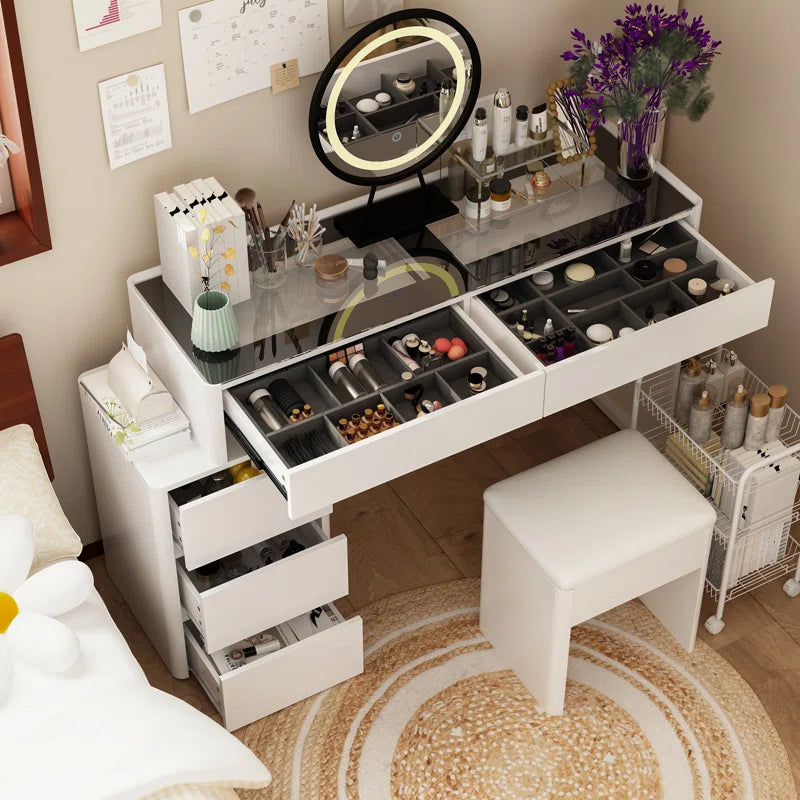 Levnoor Makeup Vanity Set With 3-Drawer-Chest And Movable Mirror