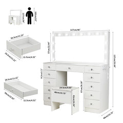 Carvaan Makeup Vanity Set With Large Lighting Square Mirror - Wooden Bazar