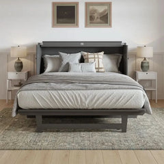 Senny Solid Wood Murphy Bed Desk with 6" Mattress and Built-in Charging Station