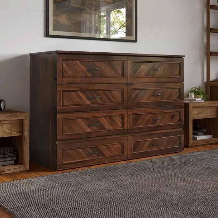 Senny Solid Wood Murphy Bed Desk with 6" Mattress and Built-in Charging Station