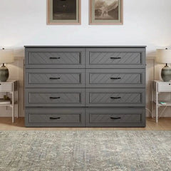 Senny Solid Wood Murphy Bed Desk with 6" Mattress and Built-in Charging Station