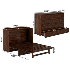 Senny Solid Wood Murphy Bed Desk with 6" Mattress and Built-in Charging Station