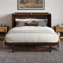 Senny Solid Wood Murphy Bed Desk with 6" Mattress and Built-in Charging Station