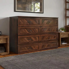 Senny Solid Wood Murphy Bed Desk with 6" Mattress and Built-in Charging Station