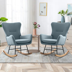 Dakninty Upholstered Nursery Rocking Chair with Stylish Arms (Set of 2) - Wooden Bazar