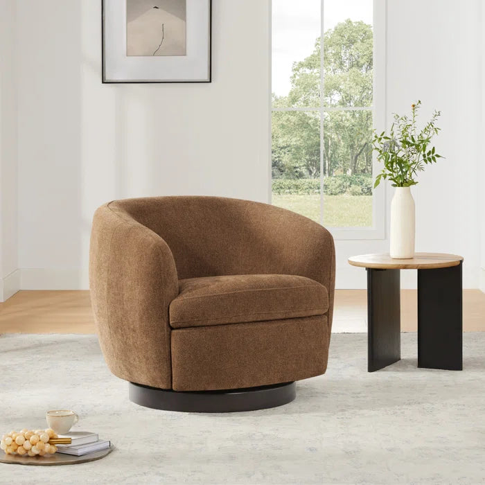 Shukrii Upholstered Swivel Barrel Chair for Modern living - Wooden Bazar