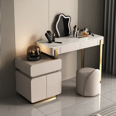 Luxury Modern Dressing Table with Marble Top & Gold Accents