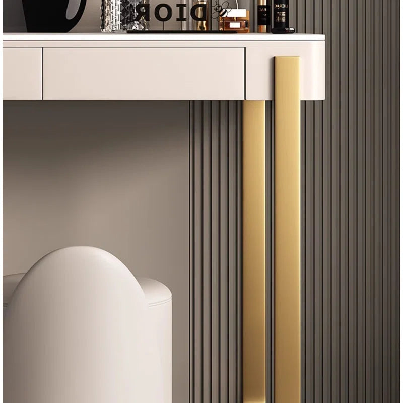 Luxury Modern Dressing Table with Marble Top & Gold Accents