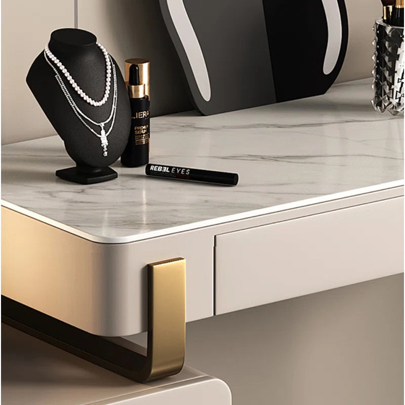 Luxury Modern Dressing Table with Marble Top & Gold Accents