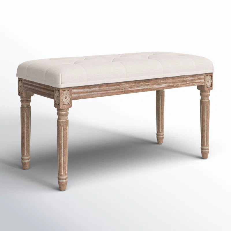 Bazter Linen Upholstered Bench - Wooden Bazar