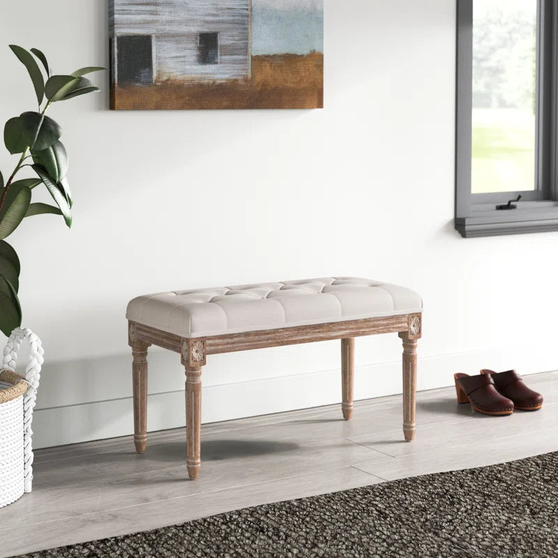 Bazter Linen Upholstered Bench - Wooden Bazar