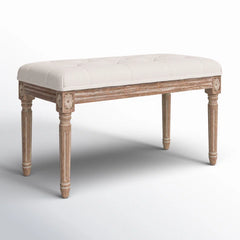 Bazter Linen Upholstered Bench - Wooden Bazar