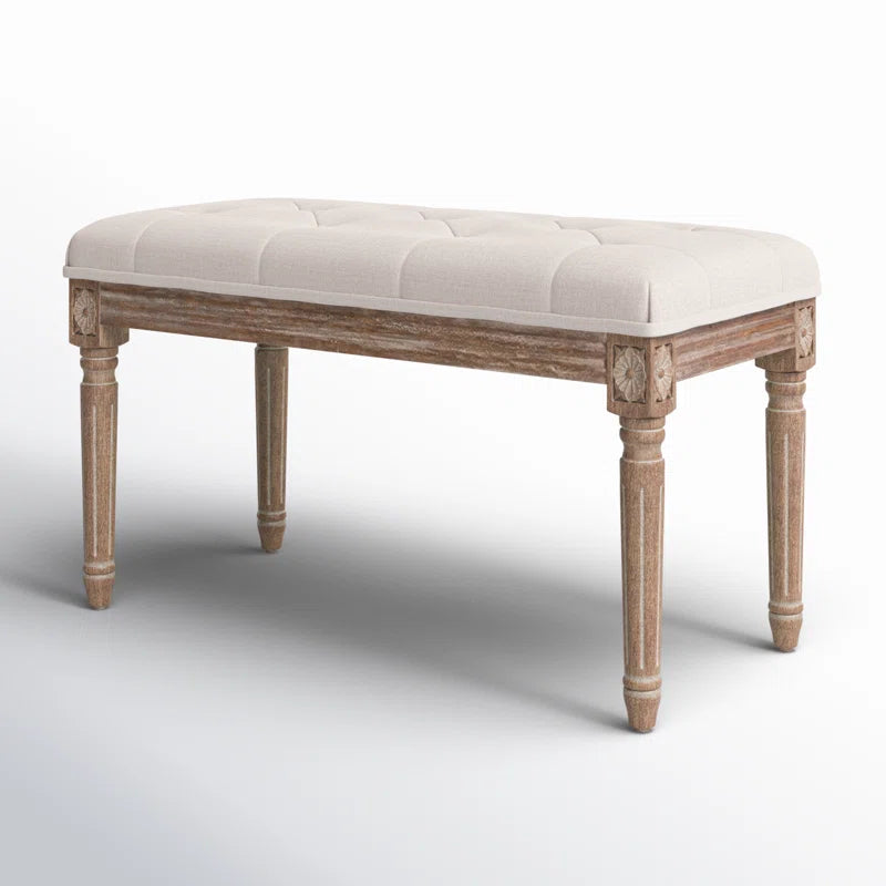 Bazter Linen Upholstered Bench - Wooden Bazar