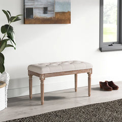 Bazter Linen Upholstered Bench - Wooden Bazar