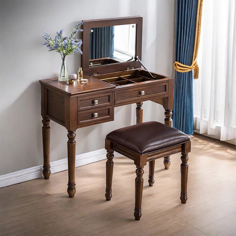 Heloxpi Vanity Dressing Table in Wooden - Wooden Bazar