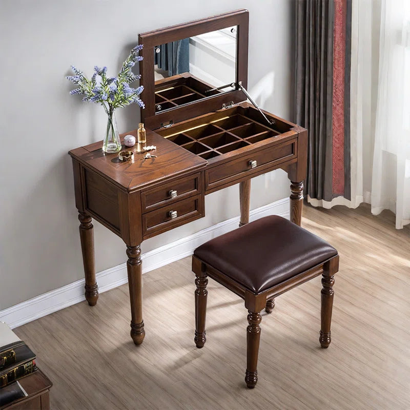 Heloxpi Vanity Dressing Table in Wooden - Wooden Bazar