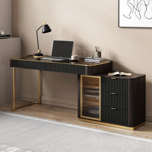 High-Quality L-Shaped Executive Swivel Computer Desk with Glass Top, Power Outlet, and Easy Assembly
