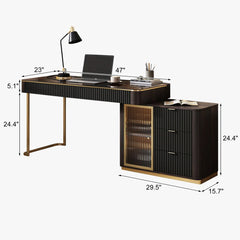 High-Quality L-Shaped Executive Swivel Computer Desk with Glass Top, Power Outlet, and Easy Assembly