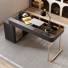 High-Quality L-Shaped Executive Swivel Computer Desk with Glass Top, Power Outlet, and Easy Assembly