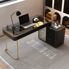 High-Quality L-Shaped Executive Swivel Computer Desk with Glass Top, Power Outlet, and Easy Assembly