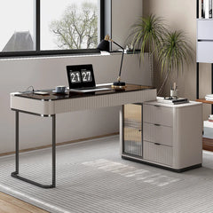 High-Quality L-Shaped Executive Swivel Computer Desk with Glass Top, Power Outlet, and Easy Assembly